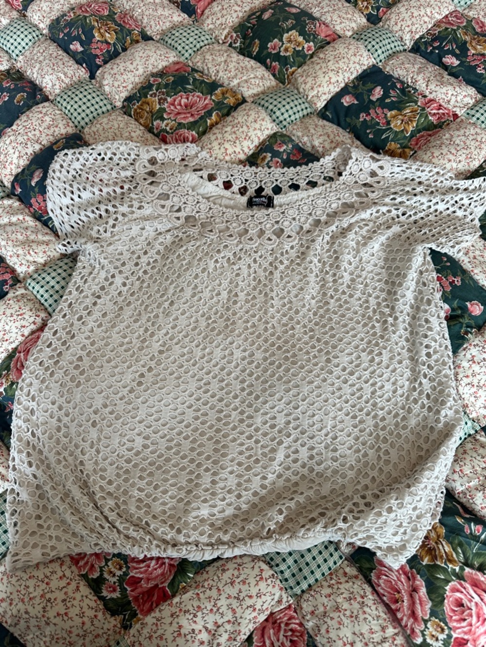 A—Crochet Lace Short Sleeve Top - Ivory